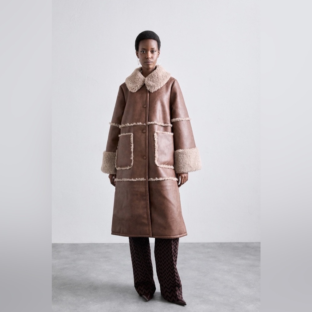 BAUM UND PFERDGARTEN Brown and Cream Teddy Jacket with Sherpa Trim size 8 NWT